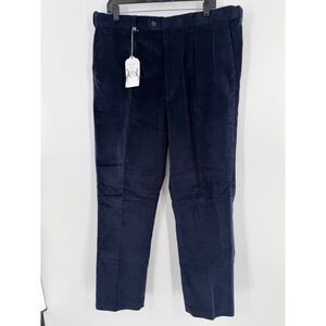 Peter Christian Mens Navy Blue Corduroy Trousers Pleated Cotton Pants 40x31 MT08